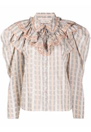 Ulla Johnson ruffled-neck check pattern blouse - Toni neutri