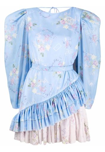 Ulyana Sergeenko floral-print two-tone mini dress - Blu