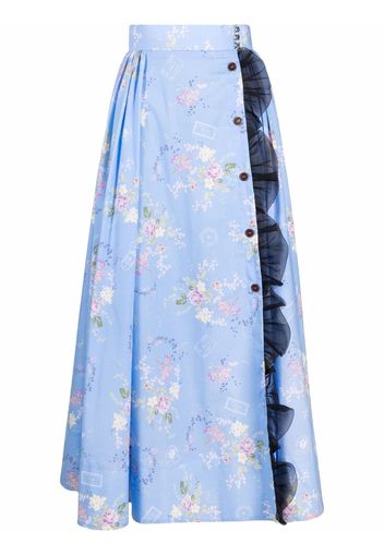 Ulyana Sergeenko floral-print A-line skirt - Blu