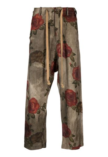 Uma Wang rose-print drop-crotch trousers - Verde