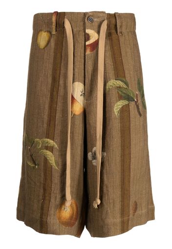 Uma Wang fruit-print linen shorts - Marrone