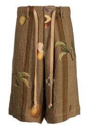 Uma Wang fruit-print linen shorts - Marrone