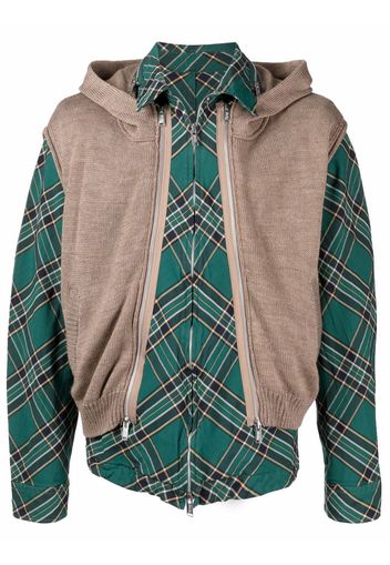 UNDERCOVER knitted gilet check-print shirt jacket - Verde