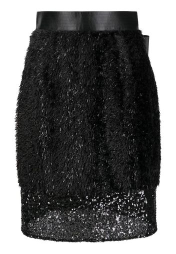 Undercover layered faux-fur pencil skirt - Nero
