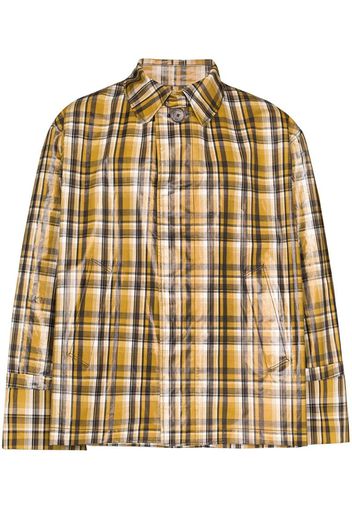 checked short trench coat