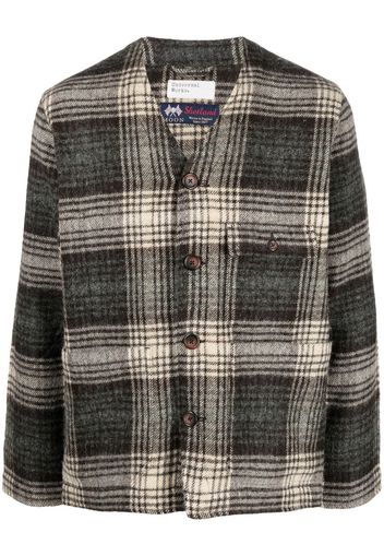 Universal Works checked wool shirt jacket - Marrone