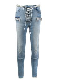 mid-rise laced skinny jeans