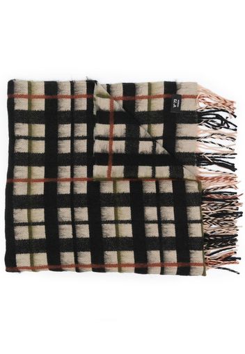 V°73 check fringed knit scarf - Nero