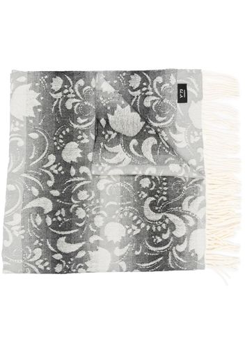 V°73 floral-embroidered fringed scarf - Grigio