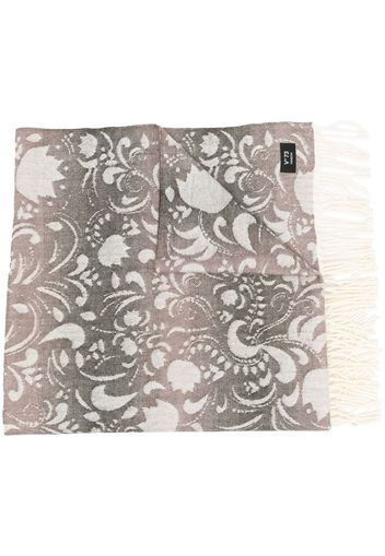 V°73 floral-embroidered fringed scarf - Grigio