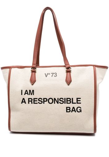 V°73 slogan-print tote bag - Toni neutri