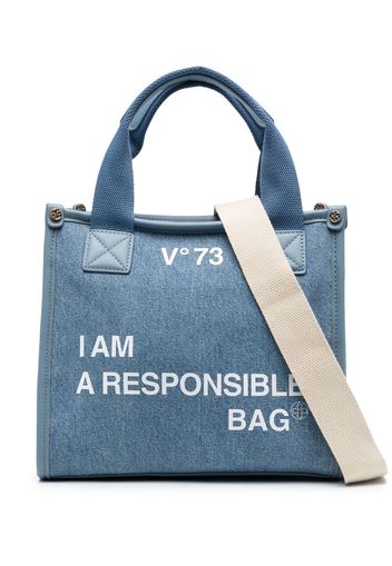 V°73 logo-print denim tote bag - Blu