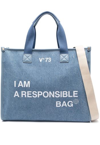 V°73 denim logo-print tote bag - Blu