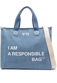 V°73 denim logo-print tote bag - Blu