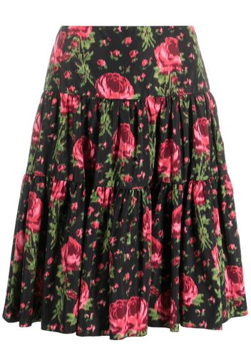 Valentino Garavani Pre-Owned 1990 floral-print tiered skirt - Nero