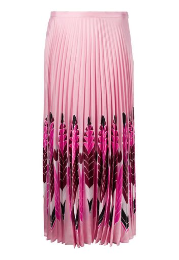 feather print pleated midi skirt