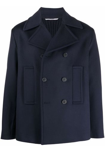 Valentino ribbed-panel double-breasted coat - Blu