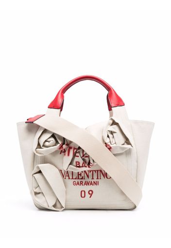 Valentino Garavani Atelier logo-print floral-appliqué tote bag - Toni neutri