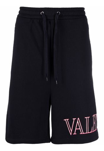 Valentino logo printed drop-crotch shorts - Blu