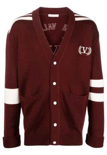 Valentino logo-embroidered virgin-wool cardigan - Rosso