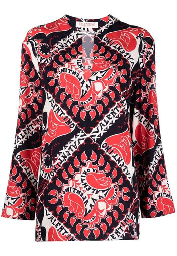 Valentino Archive Manifesto Bandana print silk blouse - Blu