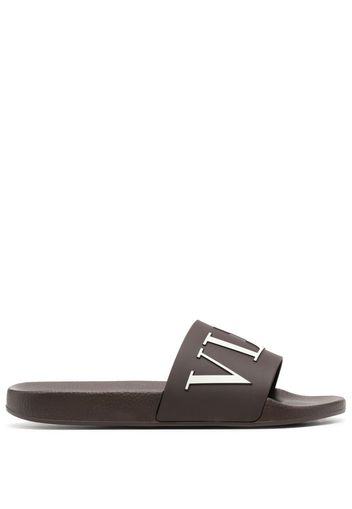 Valentino Garavani logo-strap pool slides - Marrone