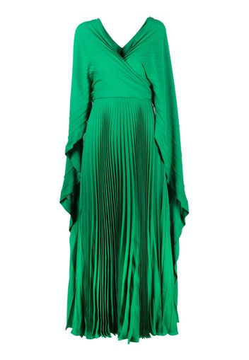 Valentino V-neck pleated silk long dress - Verde