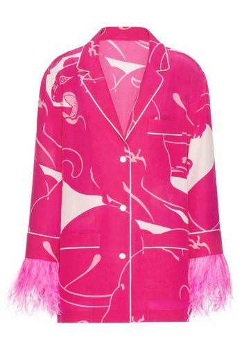 Valentino Garavani graphic-print feather-trim shirt - Rosa