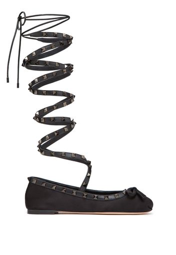 Valentino Garavani Rockstud satin ballerina shoes - Nero