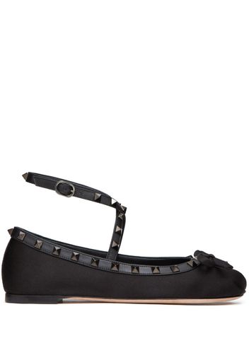 Valentino Garavani Rockstud-strap satin ballerinas - Nero