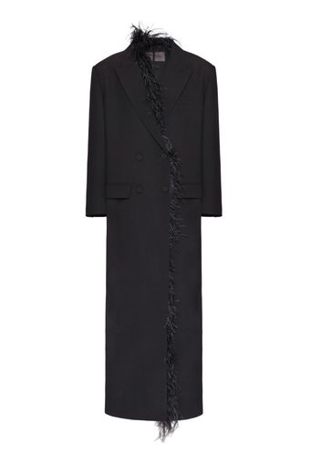 Valentino Garavani feather-trim long wool coat - Nero