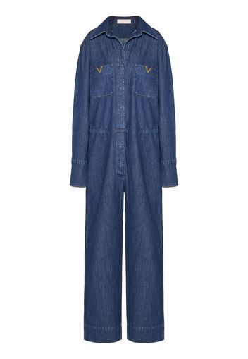 Valentino Garavani logo-plaque long-sleeve jumpsuit - Blu