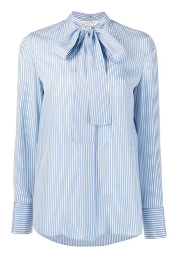 Valentino Garavani striped pussy-bow silk shirt - Blu