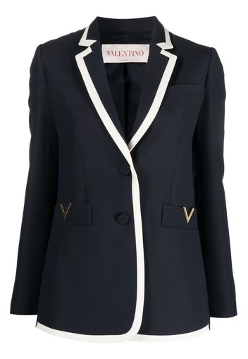 Valentino Garavani logo-plaque wool-silk blend blazer - Blu