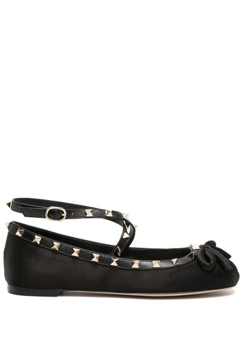 Valentino Garavani Rockstud satin ballerina shoes - Nero