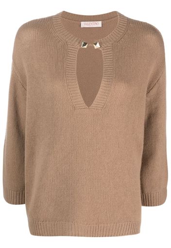 Valentino Garavani rockstud-embelished cashmere jumper - Marrone