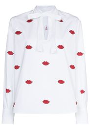 Valentino lips print tie neck shirt - Bianco