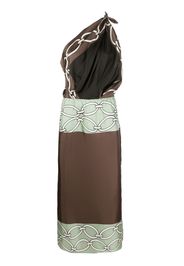 Valentino chain-print one-shoulder silk midi dress - Verde