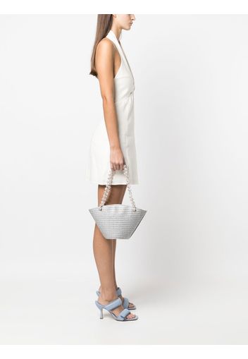 Vanina basket-weave pearl-strap tote bag - Grigio