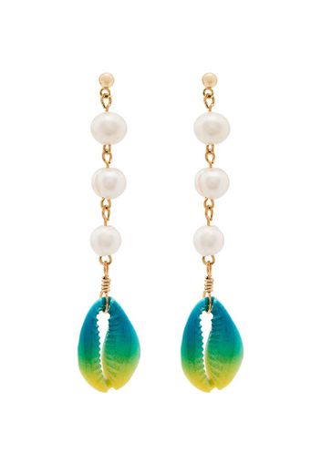 blue and white beach shell pearl earrings