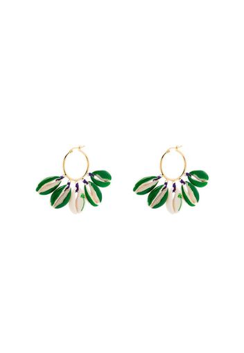 green and purple palm tree shell earrings