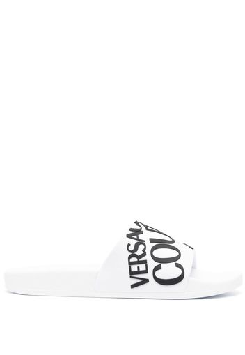 Versace Jeans Couture logo-print flat slides - Bianco