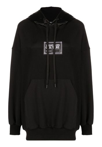 Versace Jeans Couture panelled logo-print detail hoodie - Nero