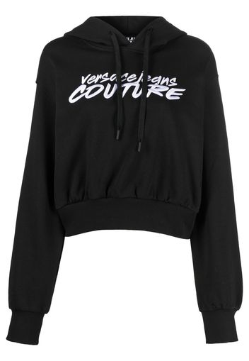 Versace Jeans Couture logo-embroidered cropped hoodie - Nero