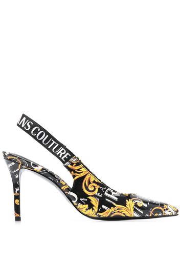 Versace Jeans Couture logo-print 90mm slingback pumps - Nero