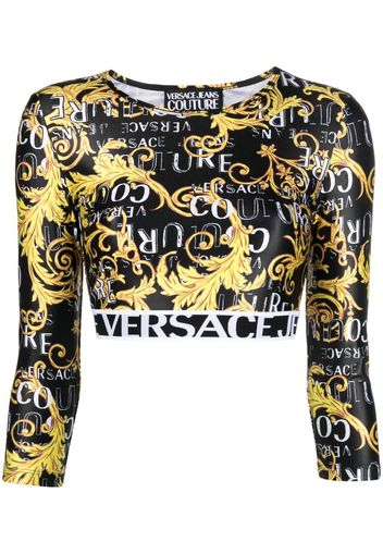 Versace Jeans Couture cropped all-over logo print top - Nero