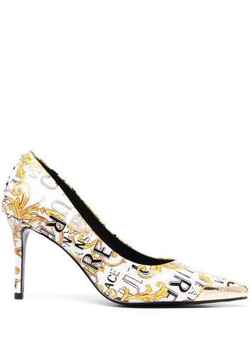 Versace Jeans Couture baroque-print logo pumps - Bianco