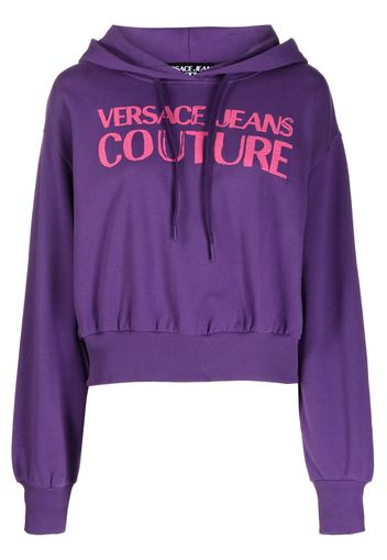 Versace Jeans Couture logo-print cropped cotton hoodie - Viola