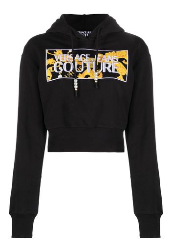 Versace Jeans Couture Felpa crop con cappuccio - Nero