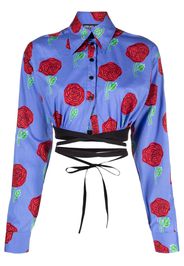 Versace Jeans Couture floral-print cropped blouse - Blu